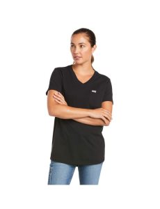 Ropa De Trabajo Ariat Rebar Algodon Strong V-Neck Top Negros | CWU198625