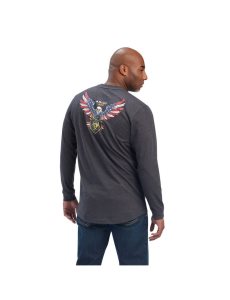 Ropa De Trabajo Ariat Rebar Algodon Strong American Raptor T Shirts Grises | OPI863495