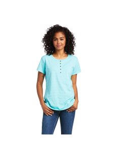 Ropa De Trabajo Ariat Rebar Henley T Shirts Turquesa Claro Azules | PUC624978